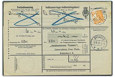 30 øre Karavel på retur Indkasserings-Indbetalingskort fra København d. 2.4.1932 til Broager.