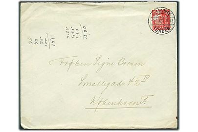 15 øre Karavel på brev fra Ribe annulleret med bureaustempel Bramminge - Tønder sn3 T.1063 d. 9.9.1932 til København.