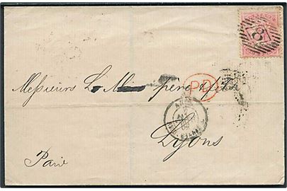 4d Victoria single på brev annulleret med nr.stempel 8 fra London d. 6.1.1862 til Lyon, Frankrig.