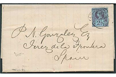 2½d Victoria single på brev fra London d. 28.9.1896 til Uerez, Spanien.