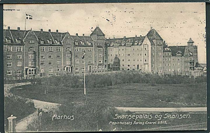 Skansepalais og Skansen i Aarhus. Papirhuset no. 6805 Sendt til skoleskibet Viking.