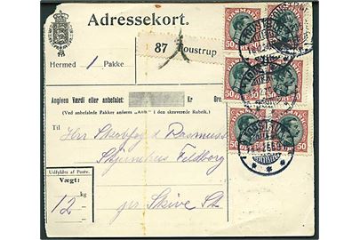 50 øre Chr. X (6) på adressekort for Toustrup d. 18.12.1920 til Feldborg pr. Skive.