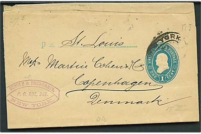1d helsagskorsbånd fra New York 1896 til Kjøbenhavn, Danmark. Påskrevet: Pr. SS St. Louis.