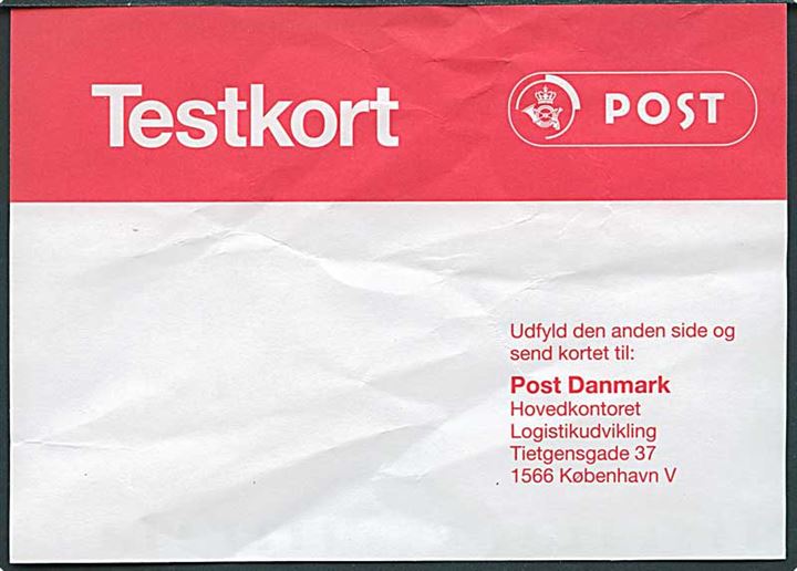 Post Danmark Testkort for kvalitetstest af pakkeforsendelse.