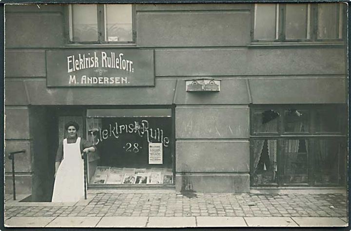 M. Andersens elektrisk rulleforretning. Fotokort no. 1668.