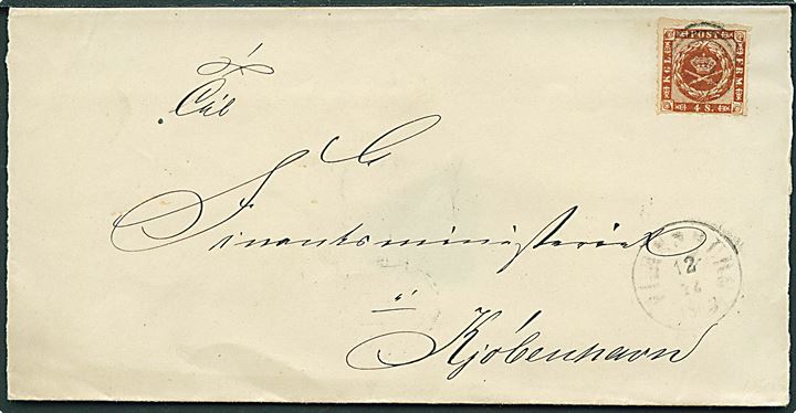 4 sk. stukken kant på brev annulleret med svagt nr.stempel og sidestemplet Flensburg d. 12.12.1863 til Kjøbenhavn.