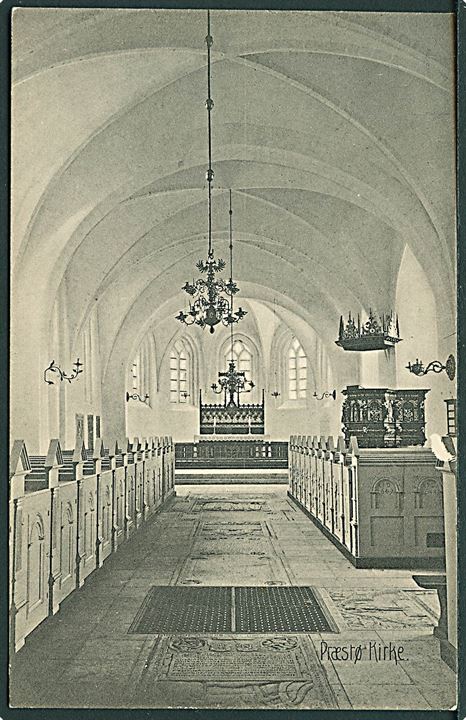 Interiør fra Præstø Kirke. A. Jensen no. 15779.