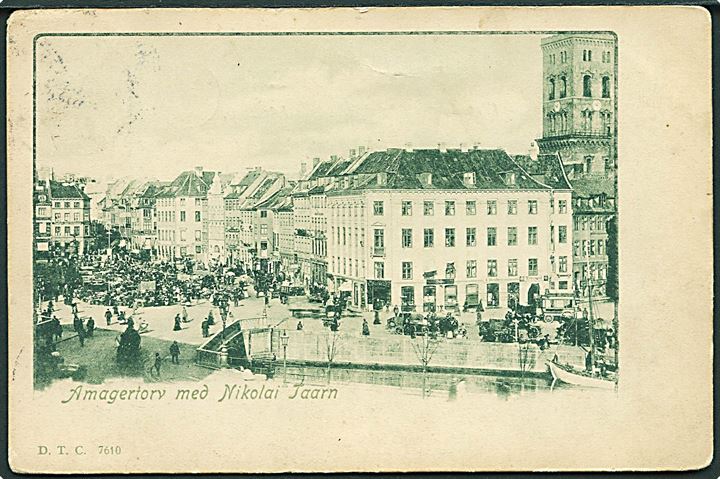 Amager Torv med Nikolai taarn i København. D.T.C. no. 7610.