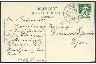 5 øre Bølgelinie på brevkort annulleret med brotype Ig Trangisvaag d. 20.12.1913 til Ejde.