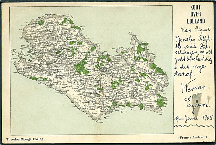 Kort over Lolland. Frem's Amtskort. Theodor Øbergs Forlag u/no. 