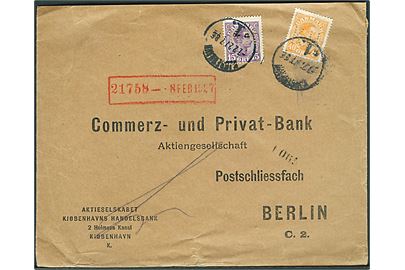 15 øre og 40 øre Chr. X med perfin K.H. på firmakuvert fra Kjøbenhavns Handelsbank i Kjøbenhavn d. 7.2.1927 til Berlin, Tyskland.