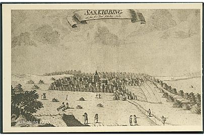 Saxkjøbing 1770. At See fra Den Søndre Side. Stenders no. 56970.