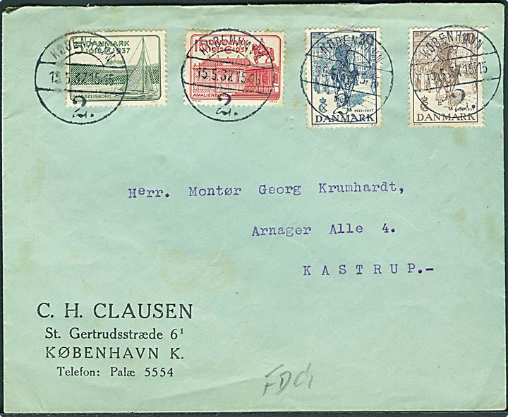 Komplet sæt Regentjubilæum på uofficiel FDC fra København d. 15.5.1937 til Kastrup.