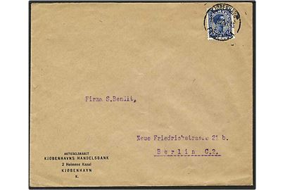 40 øre blå Chr. X på brev fra København d. 19.4.1923 til Berlin, Tyskland. Mærket med perfin K28 - Kjøbenhavns Handelsbank.