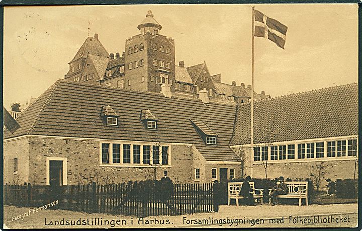 Landsudstillingen i Aarhus. Forsamlingsbygningen med Folkebiblioteket. Fotograf Hermansen. Stenders no. 18728.