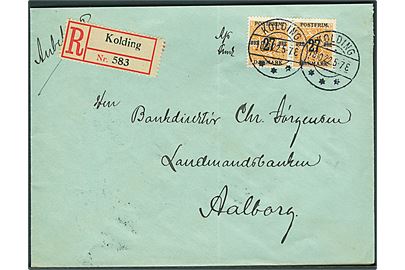 27/29 øre Provisorium i parstykke på anbefalet brev fra Kolding d. 18.10.1922 til Aalborg. Påskrevet: Afs. Fmk.