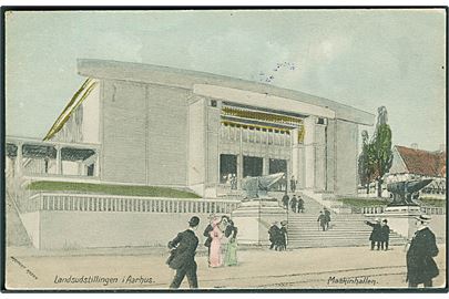 Landsudstillingen i Aarhus 1909. Maskinhallen. Arkitekt Rosen. Stenders no. 17842. Stempel fra Landsudstillingen Aarhus på adressesiden. 