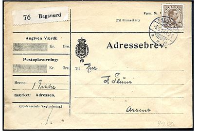 25 øre Chr. X single på adressebrev for pakke fra Bagsværd d. 9.9.1918 til Assens.