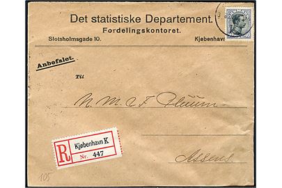 40 øre Chr. X single på anbefalet brev fra Kjøbenhavn d. 3.6.1920 til Assens.