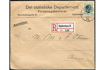 30 øre Chr. X single på anbefalet brev fra Kjøbenhavn d. 26.5.1920 til Assens.