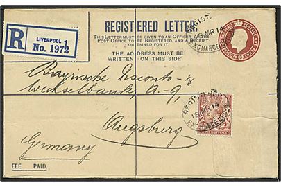 Rec. brev fra Liverpool, England d. 18.3.1914 til Augsburg, Tyskland. Mærket med perfin.