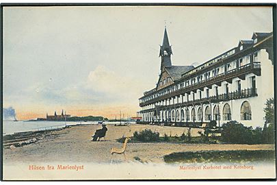 Hilsen fra Marienlyst. Marienlyst Kurhotel med Kronborg. Jens Møllers Forlag no. 355.