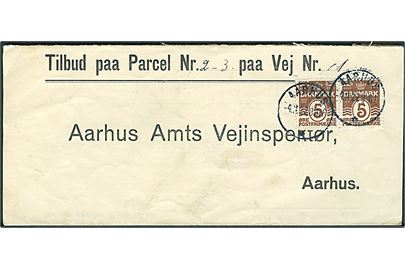 5 øre Bølgelinie i parstykke på foldet formular brev sendt lokalt i Aarhus d. 4.11.1922 til Aarhus Amts Vejinspektør.