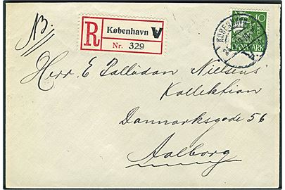 40 øre Karavel single på anbefalet brev fra København V d. 25.3.1929 til Aalborg.