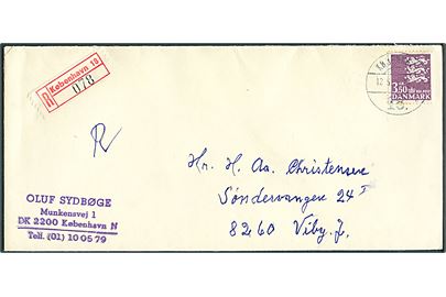 3,50 kr. Rigsvåben single på anbefalet brev fra København d. 12.5.1975 til Viby J.