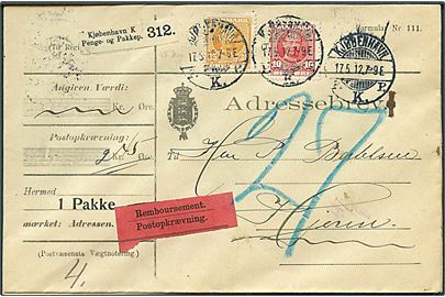 10 øre og 35 øre Fr. VIII på adressebrev for pakke med opkrævning fra Kjøbenhavn d. 17.5.1912 til Hjerm.