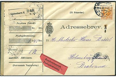 35 øre Fr. VIII single på adressebrev for pakke med opkrævning fra Kjøbenhavn d. 25.x.1913 til Brabrand.