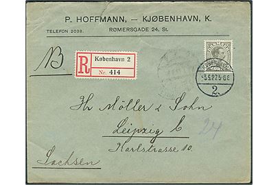 50 øre Chr. X single på anbefalet brev fra København d. 5.5.1927 til Leipzig, Tyskland.