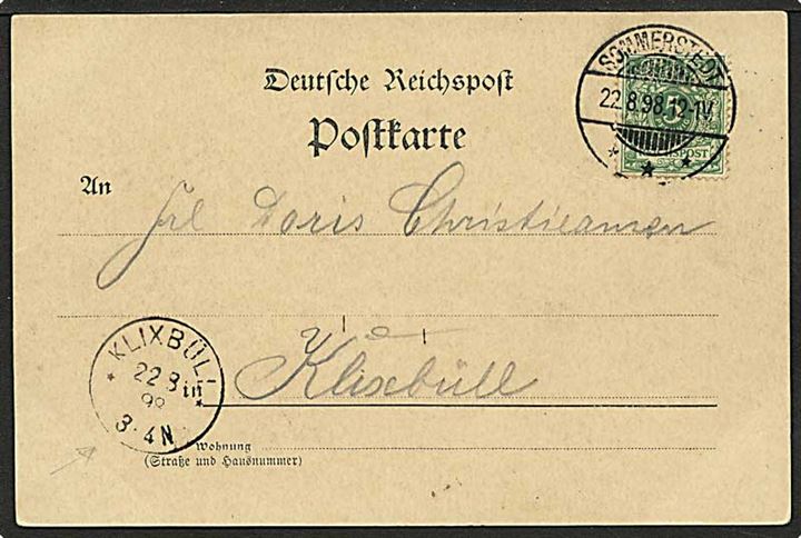5 pfennig grøn på postkort fra Sommersted d. 22.8.1898 til Klixbüll, Tønder Amt.