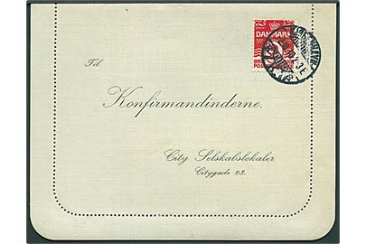 2 øre Bølgelinie på lokalt tryksags korrespondancekort stemplet Kjøbenhavn d. 2.10.1910. Indeholder konfirmations-sang og er muligvis ikke postalt omdelt. 