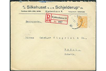 35 øre Chr. X single på anbefalet brev fra Kjøbenhavn d. 16.1.1920 til Basel, Schweiz.