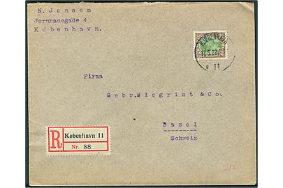 70 øre Chr. X single på anbefalet brev fra Kjøbenhavn d. 17.6.1922 til Basel, Schweiz.