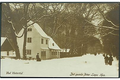 Det gamle Peter Lieps Hus. Ved Vintertid. Platins no. 12. Fotokort. 