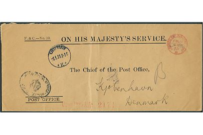 Ufrankeret OHMS kuvert fra Post Office med rødt stempel London E.C. Official Paid d. 4.5.1925 til København, Danmark.