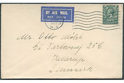 4d George V single på luftpostbrev fra Ealing d. 29.3.1935 til Hellerup, Danmark.