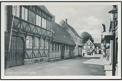 Riddergade i Næstved. Missionshotellet ses i bunden af Riddergade. Stenders, Næstved no. 174.