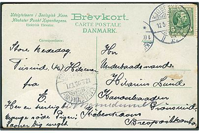 5 øre Chr. IX på brevkort fra Kjøbenhavn d. 12.5.1906 til Underbaadsmand ombord på Kanonbaaden Grønsund via Brevpostkontoret, København - eftersendt til Masnedsund med bureaustempel Kjøbenhavn - Masnedsund T.71 d. 12.5.1906.