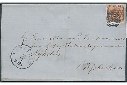 4 sk. 1858 udg. på brev annulleret med svagt nr.stempel 65 fra Slagelse d. 8.11.18xx til Kjøbenhavn.
