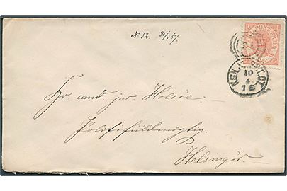 4 sk. Krone/Scepter på brev annulleret med kompineret nr.stempel 34/KBH.JB.PST.CT. d. 30.4.1867 til Helsingør.