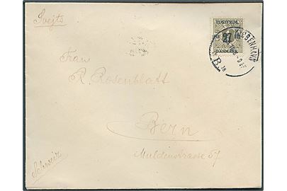 27/1 øre Provisorium single på brev fra Kjøbenhavn d. 19.6.1918 til Bern, Schweiz.