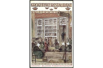 Krog's Fiskerestaurent, Gl. Strand 38, København. Reklamekort. U/No.