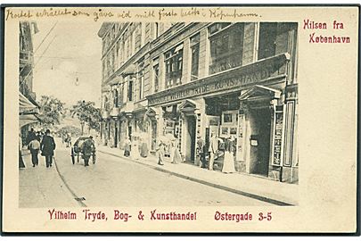 Hilsen fra København. Reklamekort fra Vilhelm Tryde, Bog & Kunsthandel, Østergade 3-5. U/no. 