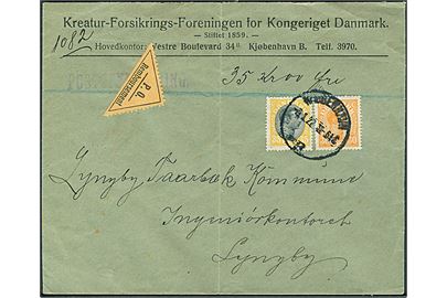 30 øre og 35 øre Chr. X på brev med postopkrævning fra Kjøbenhavn d. 6.1.1922 til Lyngby. Fold.