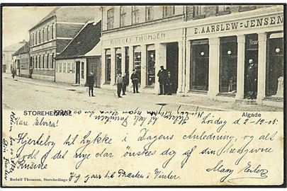 Store Heddinge. Algade med Rudolf Thomsen og E.Aarslew-Jensen's forretninger. R. Thomsen U/No.