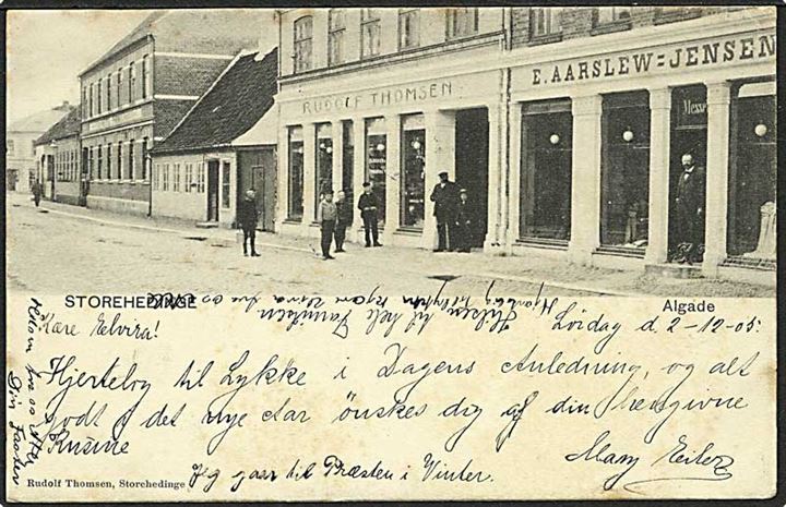 Store Heddinge. Algade med Rudolf Thomsen og E.Aarslew-Jensen's forretninger. R. Thomsen U/No.