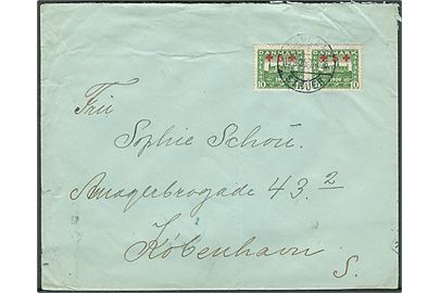 10+5 øre Røde Kors provisorium i parstykke på brev fra Skive annulleret med bureaustempel Langaa - Struer T. 1026 d. 15.9.1926 til København.